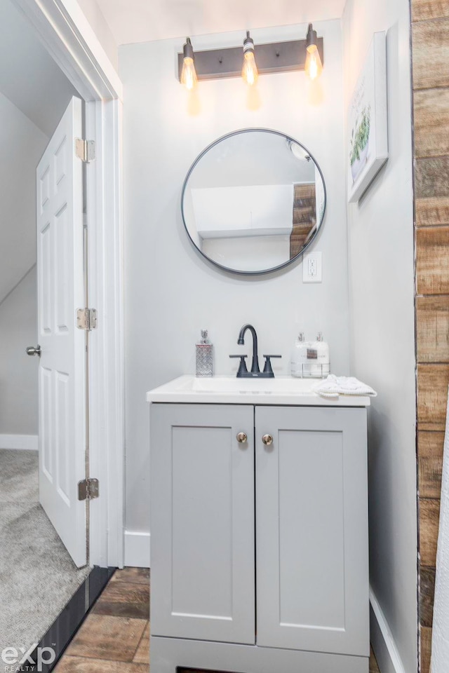 bathroom featuring hardwood / wood-style floors and vanity