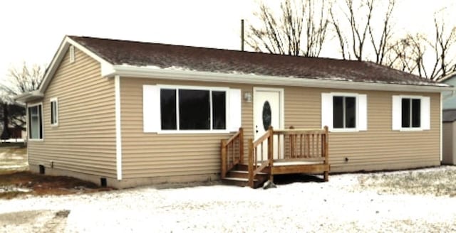 view of snow covered property