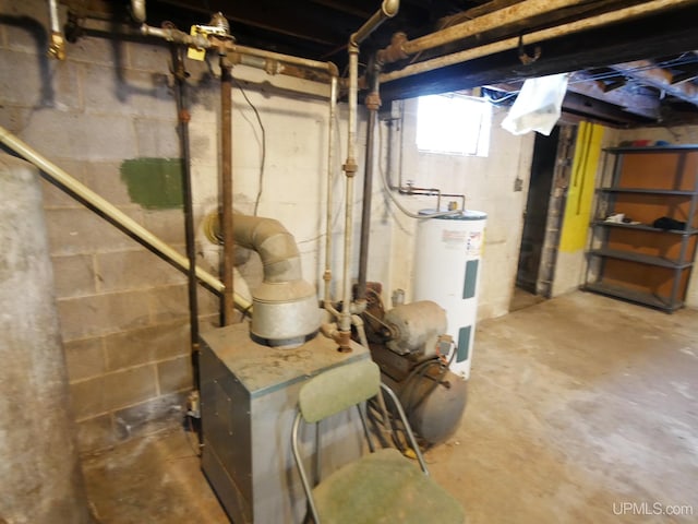 basement with electric water heater