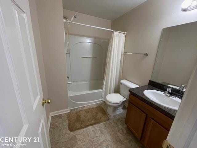 full bathroom featuring toilet, vanity, and shower / bath combo with shower curtain