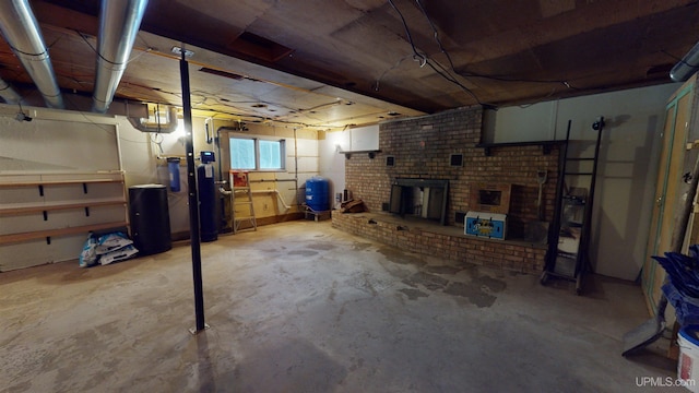 basement featuring a fireplace