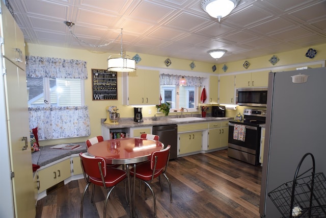 kitchen featuring a healthy amount of sunlight, dark hardwood / wood-style flooring, sink, and appliances with stainless steel finishes