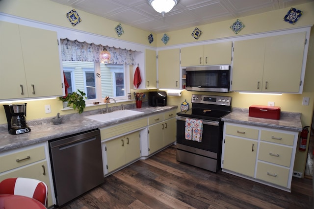 kitchen featuring sink, stainless steel appliances, and dark hardwood / wood-style floors