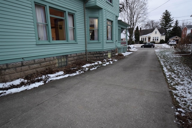 view of snow covered property