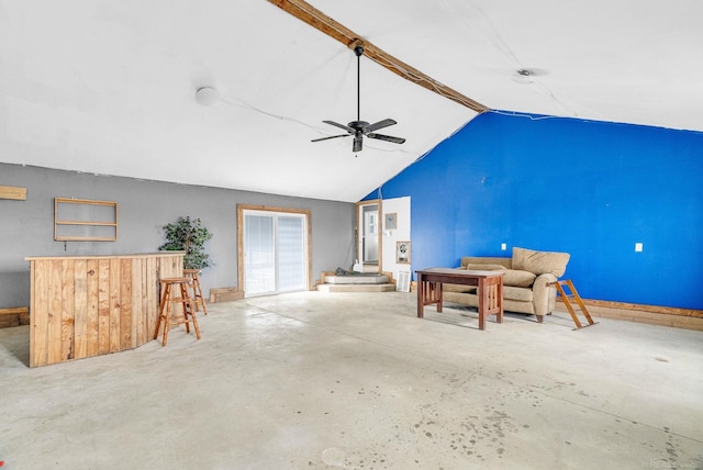 interior space with ceiling fan