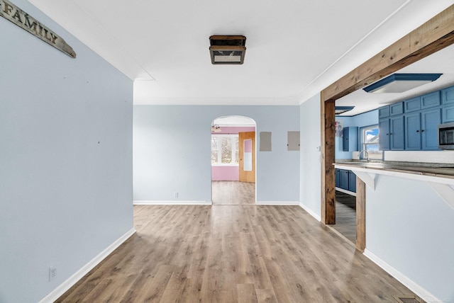 unfurnished living room featuring light wood-type flooring