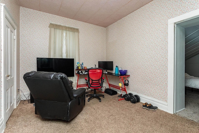 home office with carpet flooring