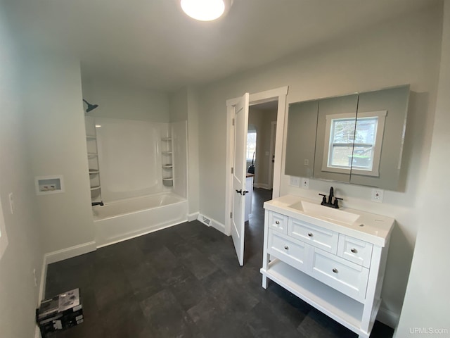 bathroom featuring vanity and shower / washtub combination