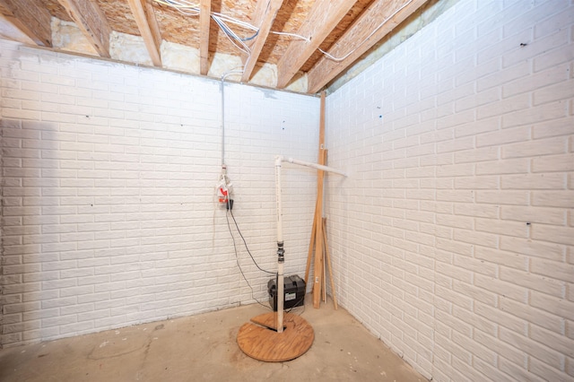 basement with brick wall