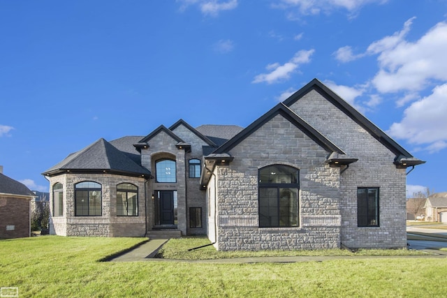 french country style house with a front lawn