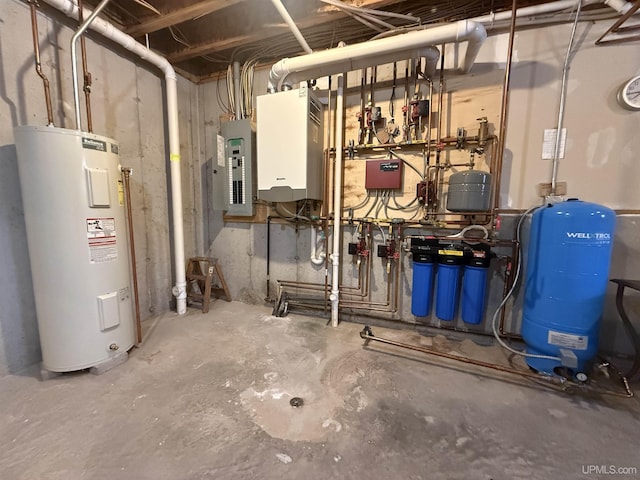 utility room featuring electric water heater and electric panel