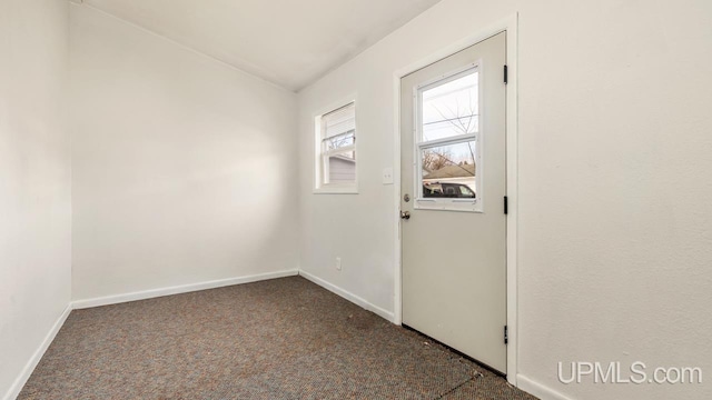 interior space with dark carpet