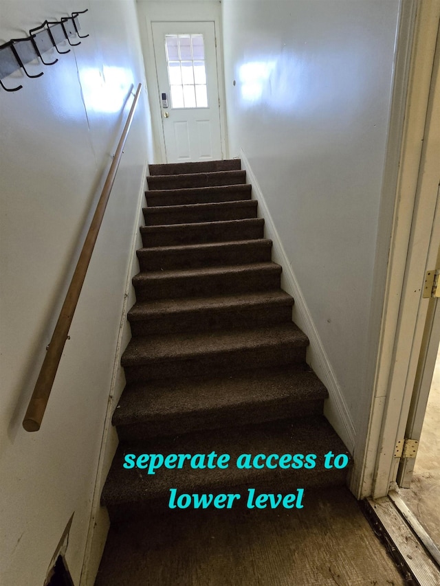 staircase featuring wood-type flooring