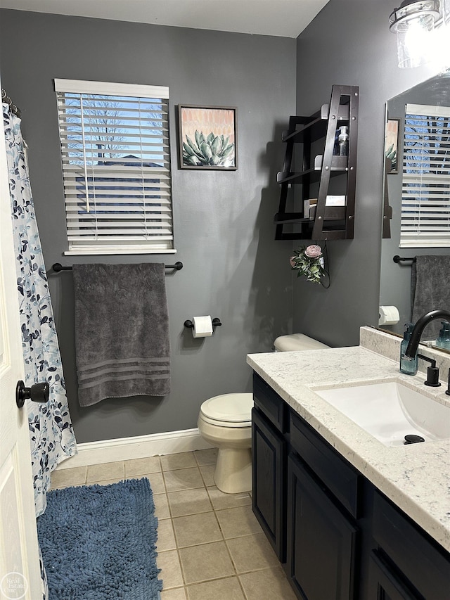 bathroom featuring tile patterned flooring, vanity, and toilet