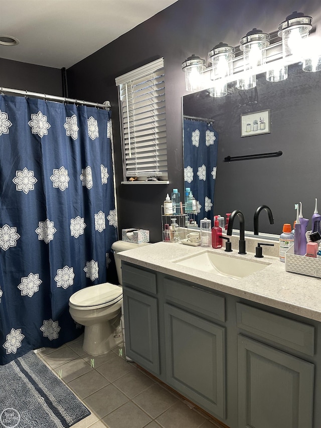 bathroom featuring toilet, vanity, and tile patterned floors