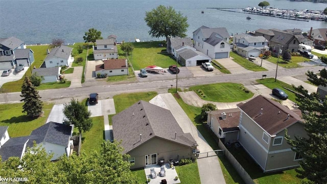 bird's eye view featuring a water view