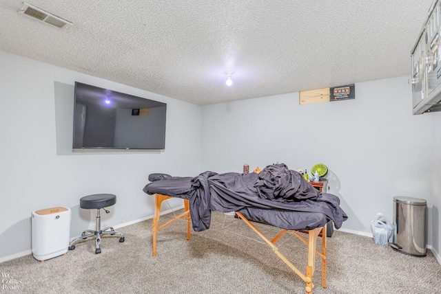 playroom featuring carpet flooring and a textured ceiling