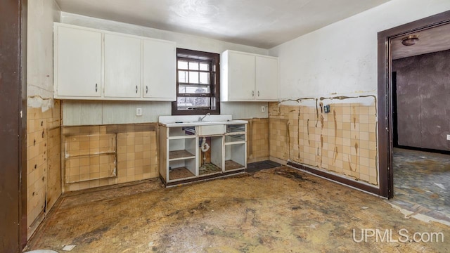 kitchen with white cabinets