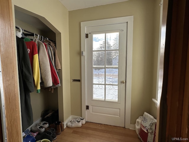 doorway featuring wood-type flooring