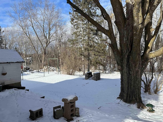 view of yard covered in snow