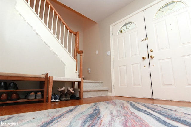 foyer with hardwood / wood-style flooring