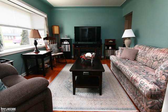 living room with hardwood / wood-style floors