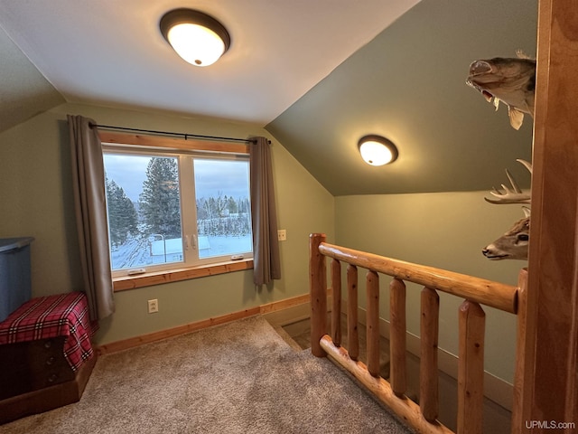 bonus room with carpet flooring and lofted ceiling