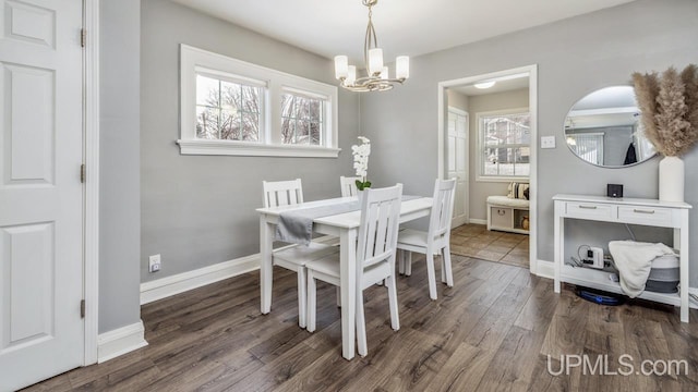 dining room featuring dark hardwood / wood-style flooring and a chandelier