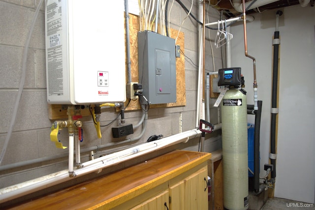 utilities with electric panel and water heater