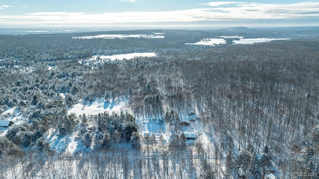 snowy aerial view featuring a mountain view