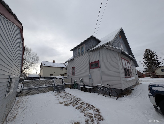 view of snow covered exterior