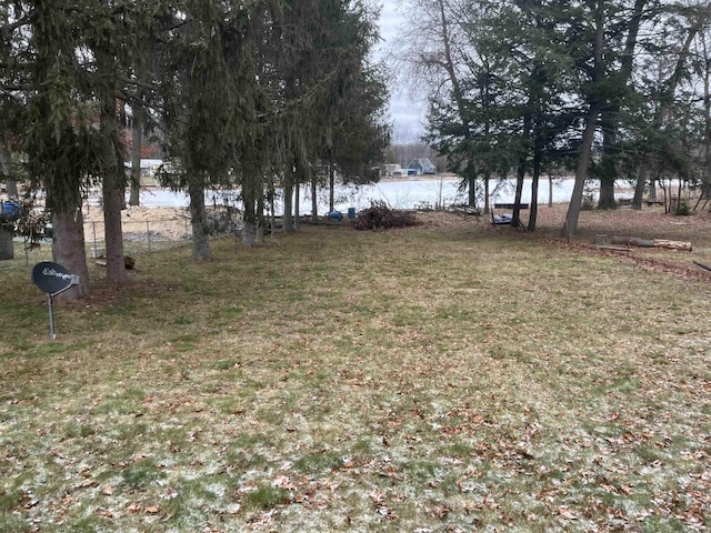 view of yard with a water view