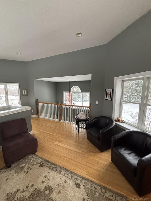 living room with light hardwood / wood-style floors and a healthy amount of sunlight