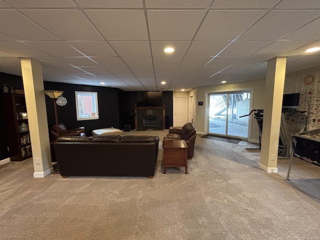 living room featuring light carpet