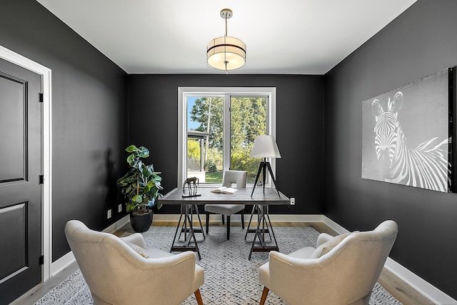 home office featuring light hardwood / wood-style flooring