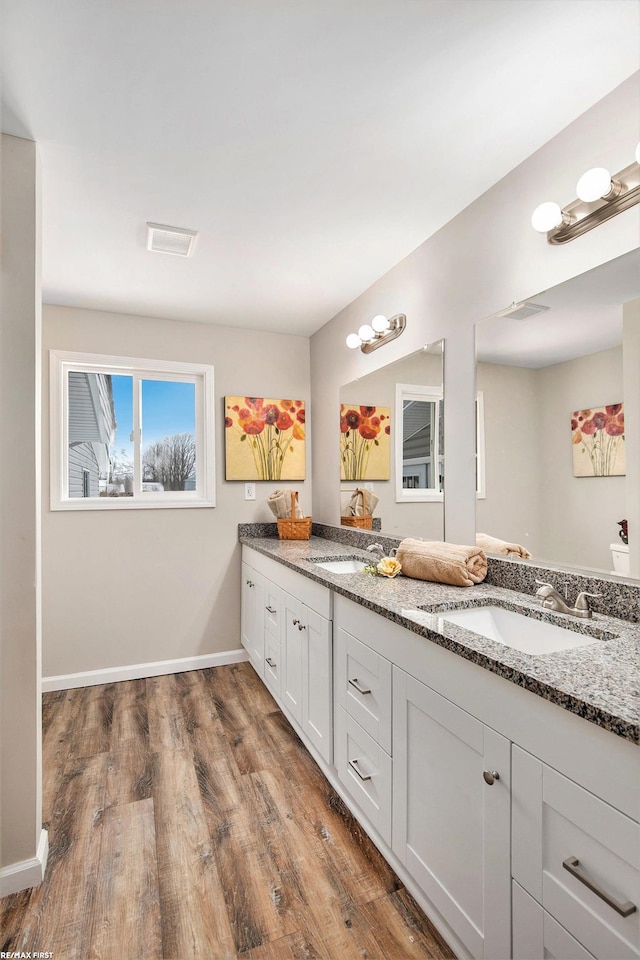 bathroom featuring hardwood / wood-style floors and vanity