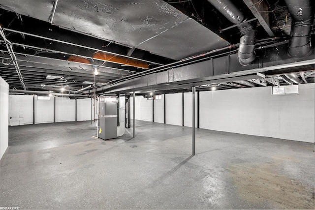 basement with heating unit