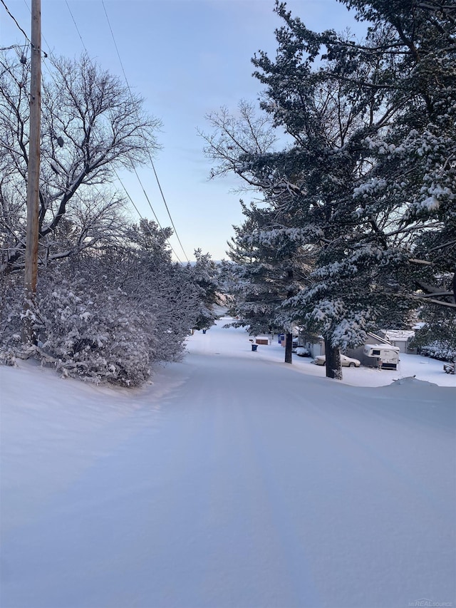 view of yard layered in snow