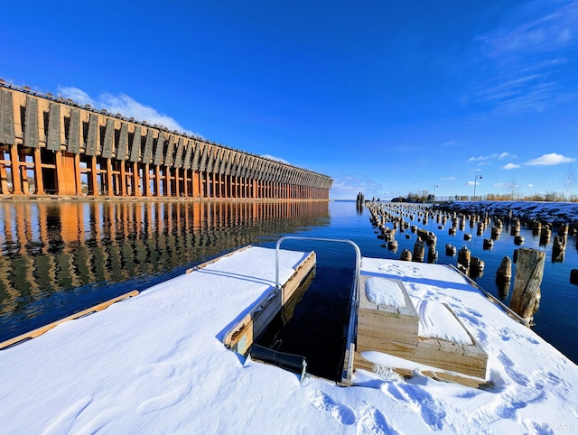 view of dock with a water view