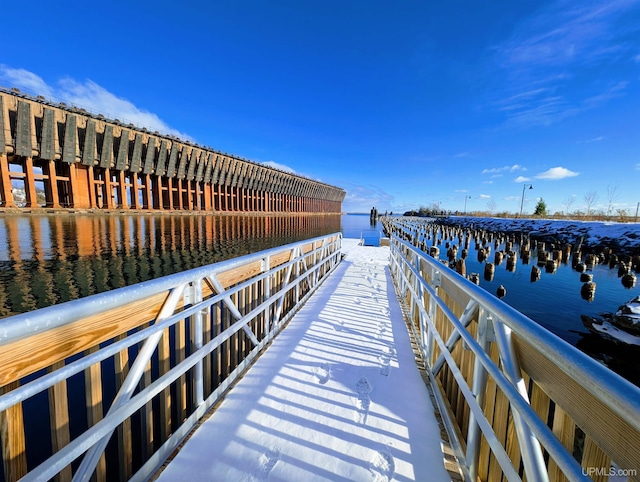 view of dock with a water view