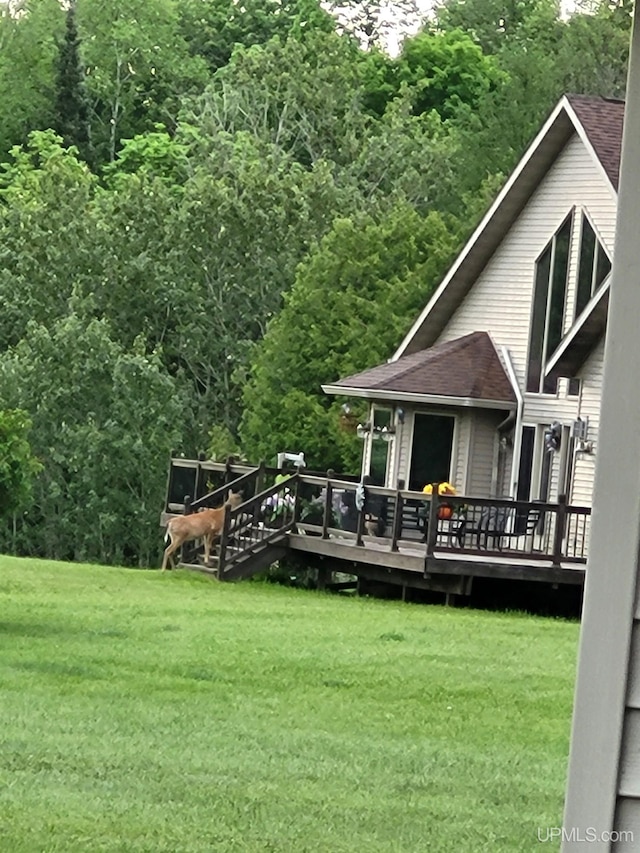 view of yard with a deck