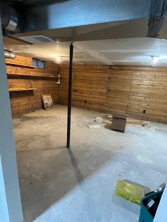 basement with wood walls