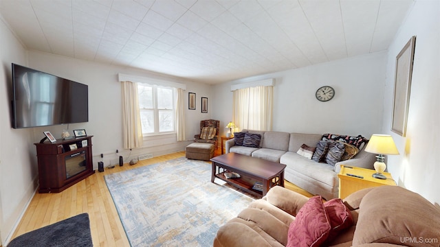 living room featuring light hardwood / wood-style floors and a healthy amount of sunlight