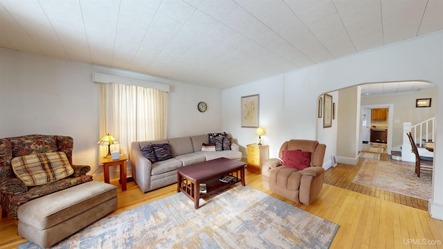 living room featuring light wood-type flooring