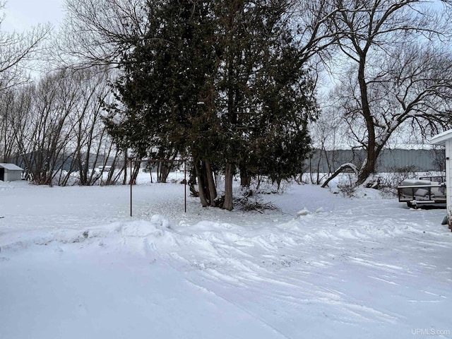 view of yard layered in snow