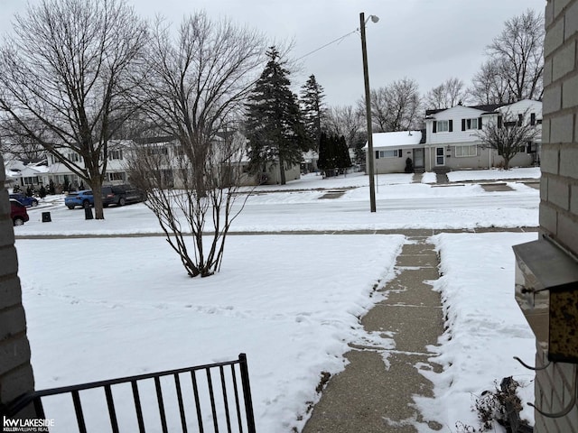 view of yard layered in snow