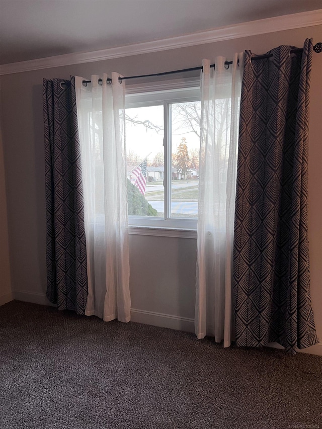 empty room with carpet flooring and ornamental molding