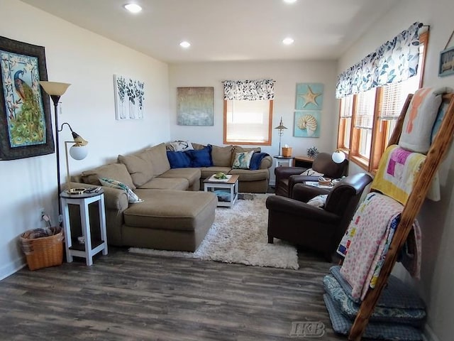 living room featuring dark hardwood / wood-style flooring and plenty of natural light