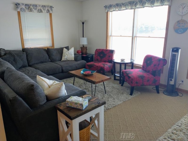 living room featuring carpet