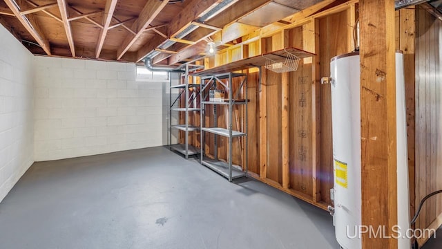 basement with water heater